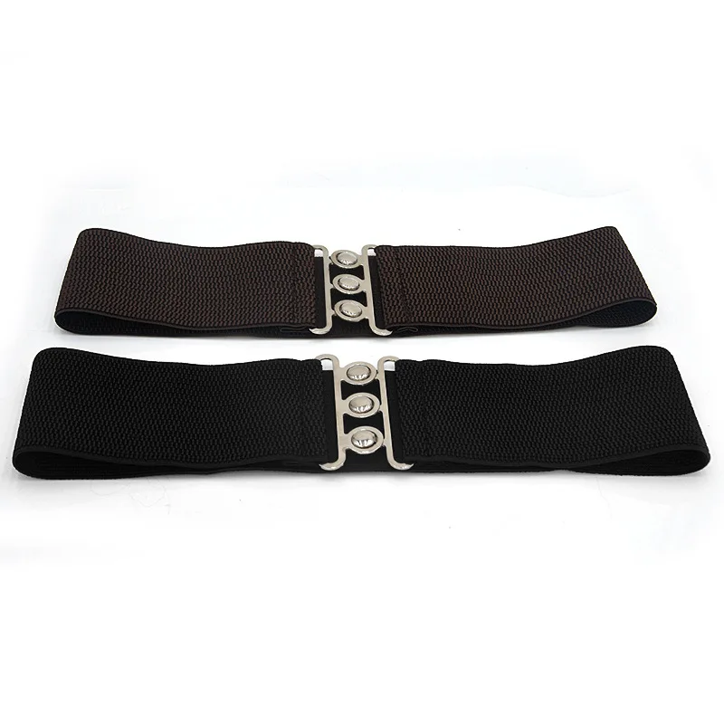 Wide Elastic Waist Belt - Retro Vertical Clasp Buckle