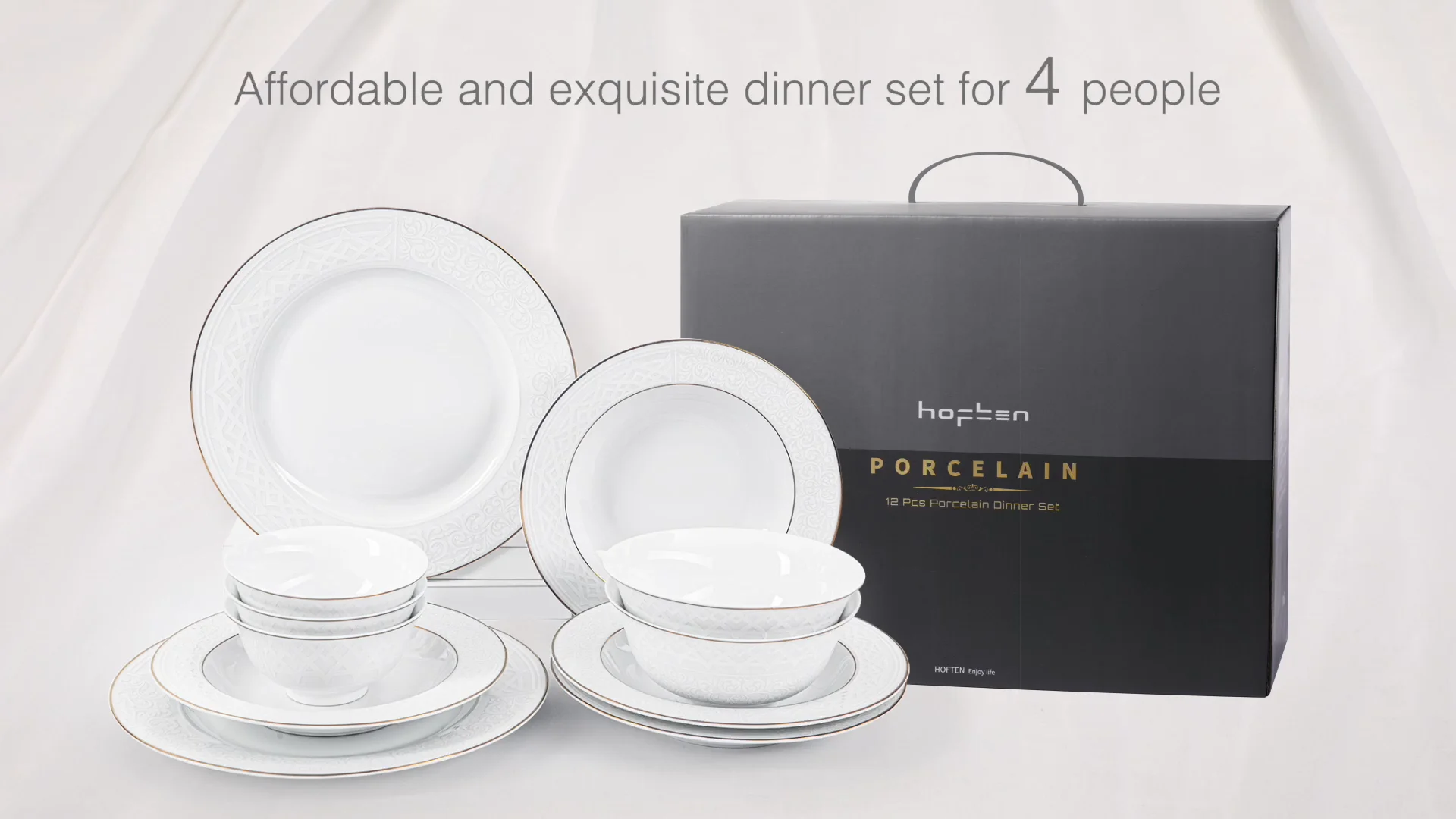 Hot Sale 12pcs Bone China Dinnerware Sets Wedding High End Gold Dinner