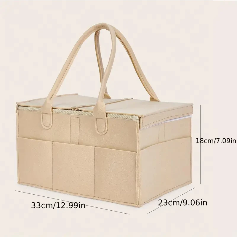 thumbnail image 2 of Nursery Organizer Felt Diaper Caddy Organizer - Gray Nursery Storage Bin With Side Pockets & Leather Handles Felt Diaper Organizer Nursery Storage Bin Gray 2 of 9