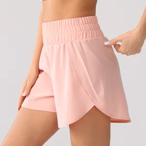 Luckpanther Cozy Women's High Waist Running Shorts Stretchy Training Pants With Yoga Tummy Control Tennis Shorts Inner Pockets