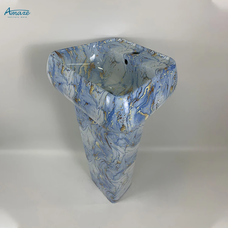 High quality sanitary ware freestanding blue marble sink ceramic bathroom wash hand art basin supplier