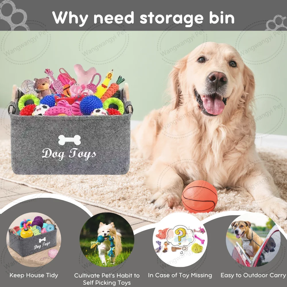 Dog Toy Storage Basket – Felt Organizer Bin for Pets