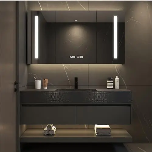 Hot Selling Custom Design Dark Bathroom cabinet Wall-mounted Bathroom Vanity Smart mirror