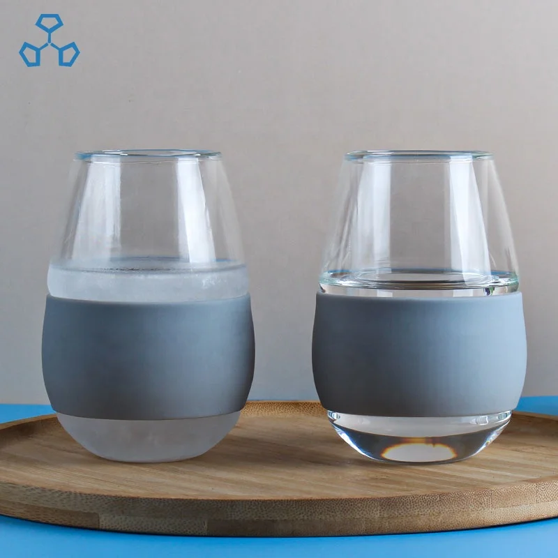 Freeze 12oz Transparent Unique Unbreakable Double Wall Beer Mugs Glasses With Grey Silicone Band