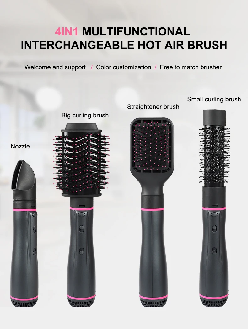 Yellow Pink Green Detachable Hair Air Styler Brush Electric Set 4 In 1