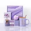 Purple set-ceramic cup with wooden lid
