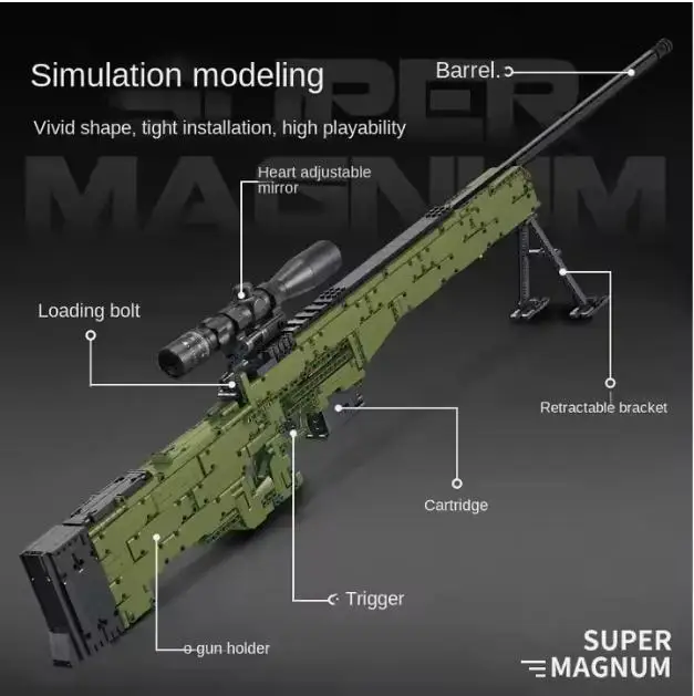 Building Blocks AWM Sniper Rifle Building Block Gun with Bullets Assemble Jigsaw Puzzle Pieces Toy Boy Gift