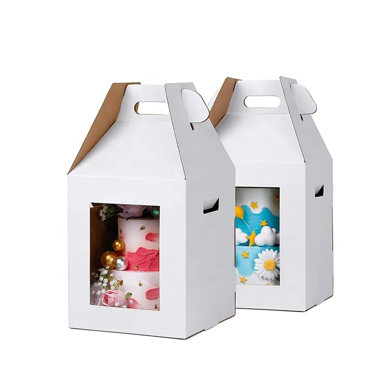 Rectangular 6 8 10 12 14 Inch Custom Tall Black Cake Box With Window