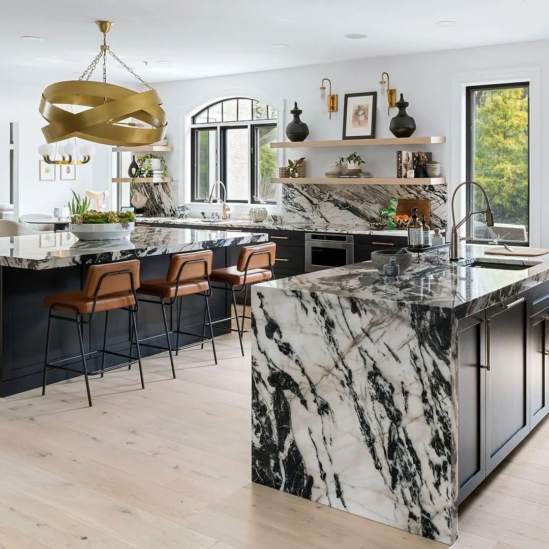 L Shaped Modular Kitchen Black and White Doors Modern Design Solid Wood ...