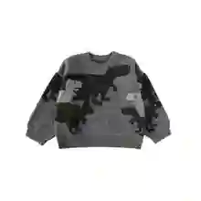 YOEHYAUL Winter Boys Dinosaur Sesame Jacquard Loose Off Shoulder Sweater 2023 New Children's Winter Knitted Sweater