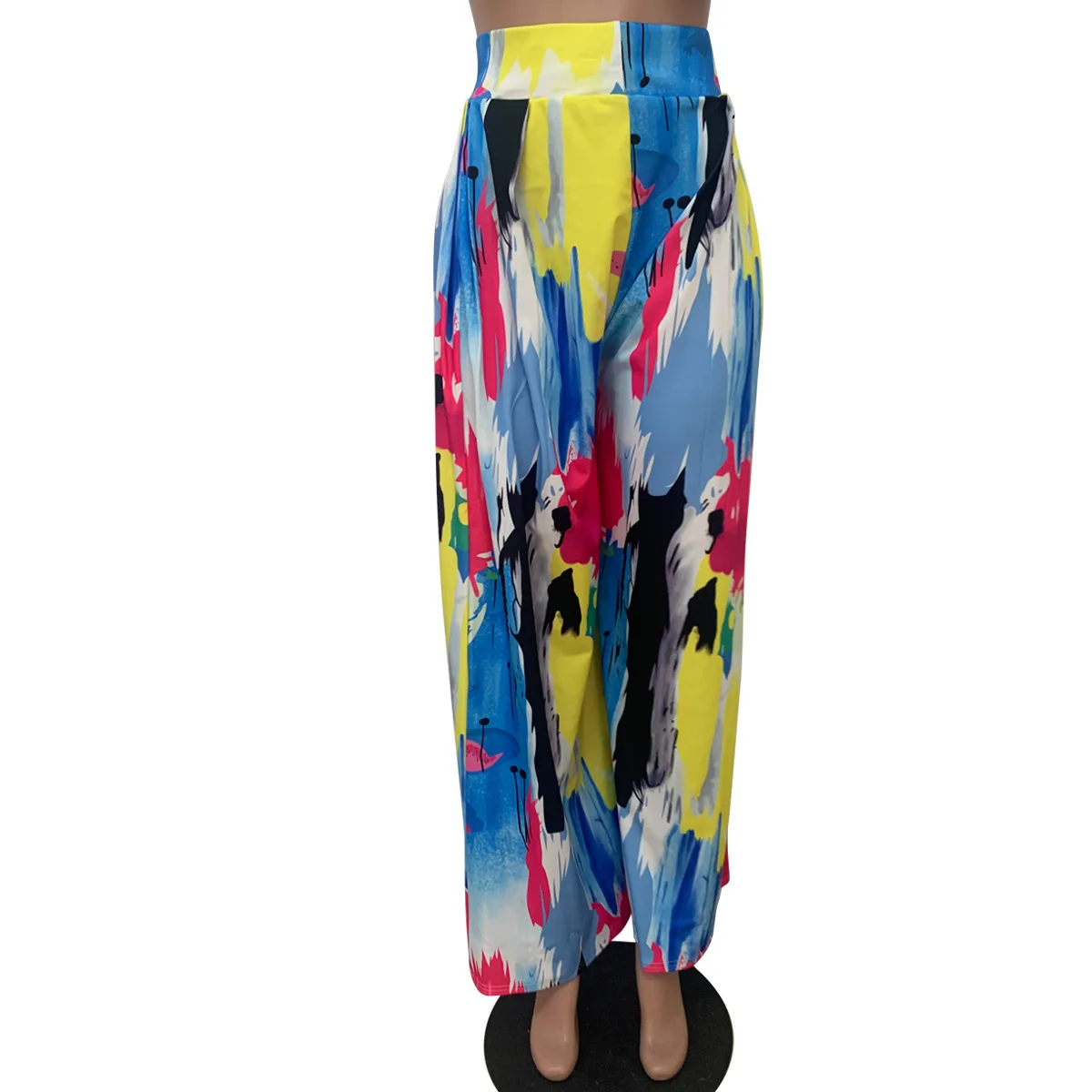 High Waist Graffiti Print Wide Leg Pants for Women