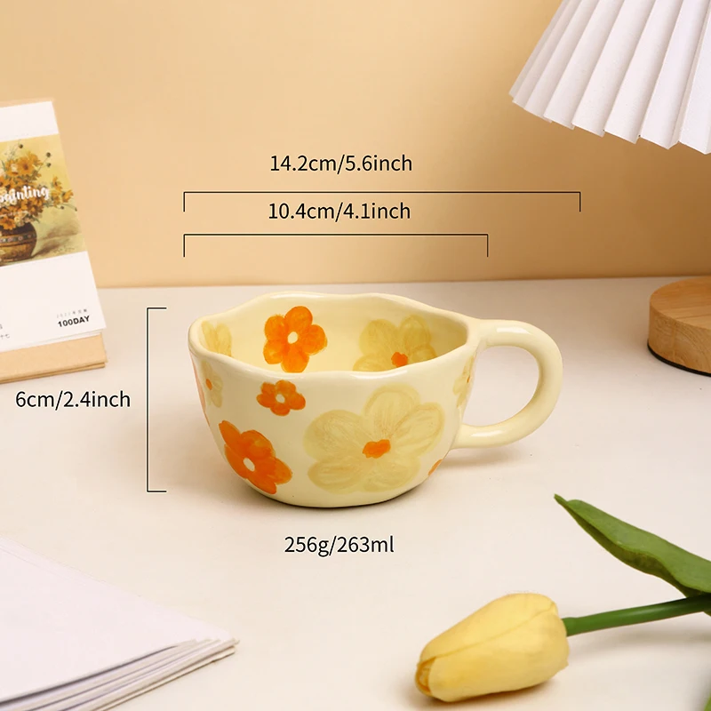 Nordic Customization Ins Mug Coffee Mug  Yellow Flower Coffee Ceramic Porcelain Cup Mug Set supplier