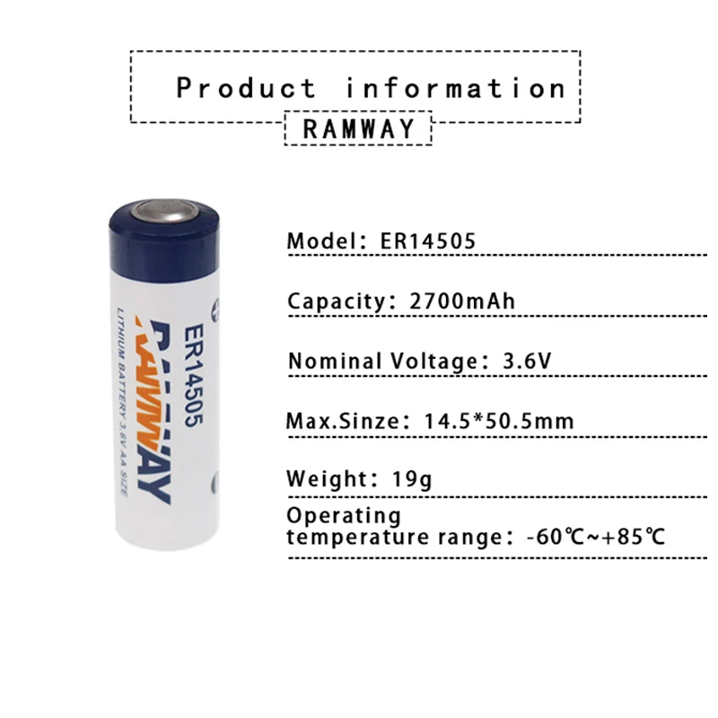 RAMWAY ER14505 3.6V AA Lithium Battery 2700mAh for Water Smart Meters ...