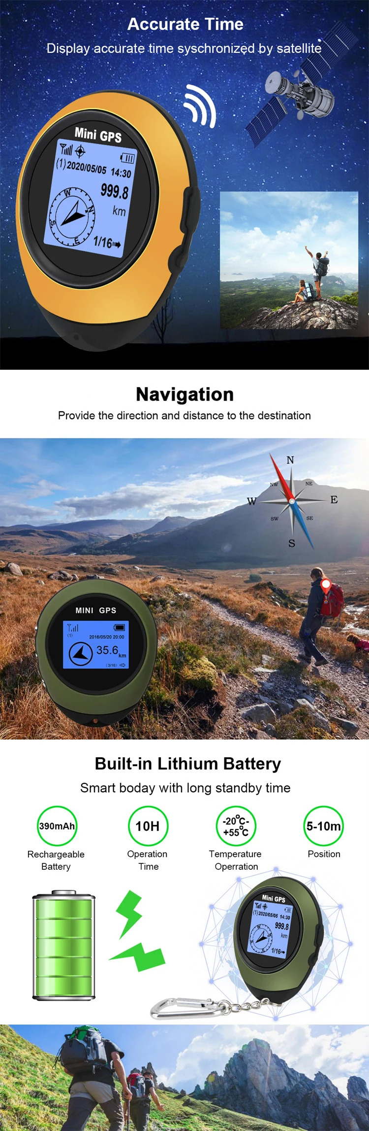 Handheld Mini Navigation Satellite GPS Tracker Positioner Locator Compass for Outdoor Sport Travel Hiking Climbing