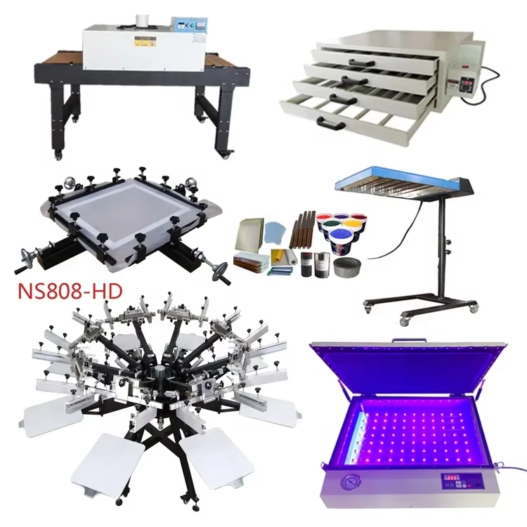 Multifunctional Screen Printing Equipment Press Manual 8 Color 8 Station Full Sets Carousel T-Shirt Silk Screen Printer