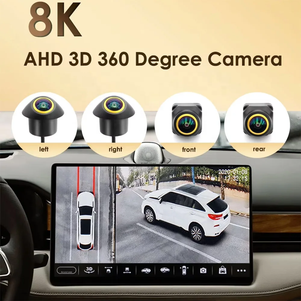 JOYX Sistema Telecamere A 360° – Kit Panoramico Per Retromarcia Con 4 Telecamere E Cavi, Impermeabile IP68 - 2