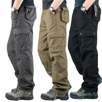 Men's Cargo Pants Mens Casual Multi Pockets Large Size Pants Men Outwear Straight Winter Pants Trousers