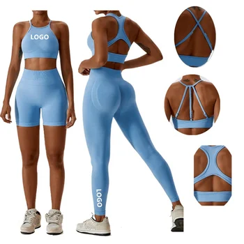 AA8016RY Wholesale Women Gym Wear Sport Bra Fitness Yoga Leggings Gym Fitness Set Seamless Yoga Suit Activewear