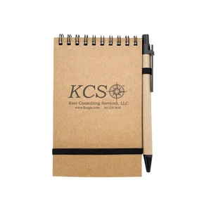 Customized Elastic Strap Closure Note Pads Promotion Logo Printed Small Kraft Spiral Pocket Notepad with Pen