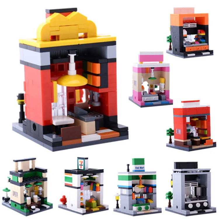 Plastic Mini Shop Building Bricks  Model Small House City Street Store Educational Kids Toys Gift Sembo Block