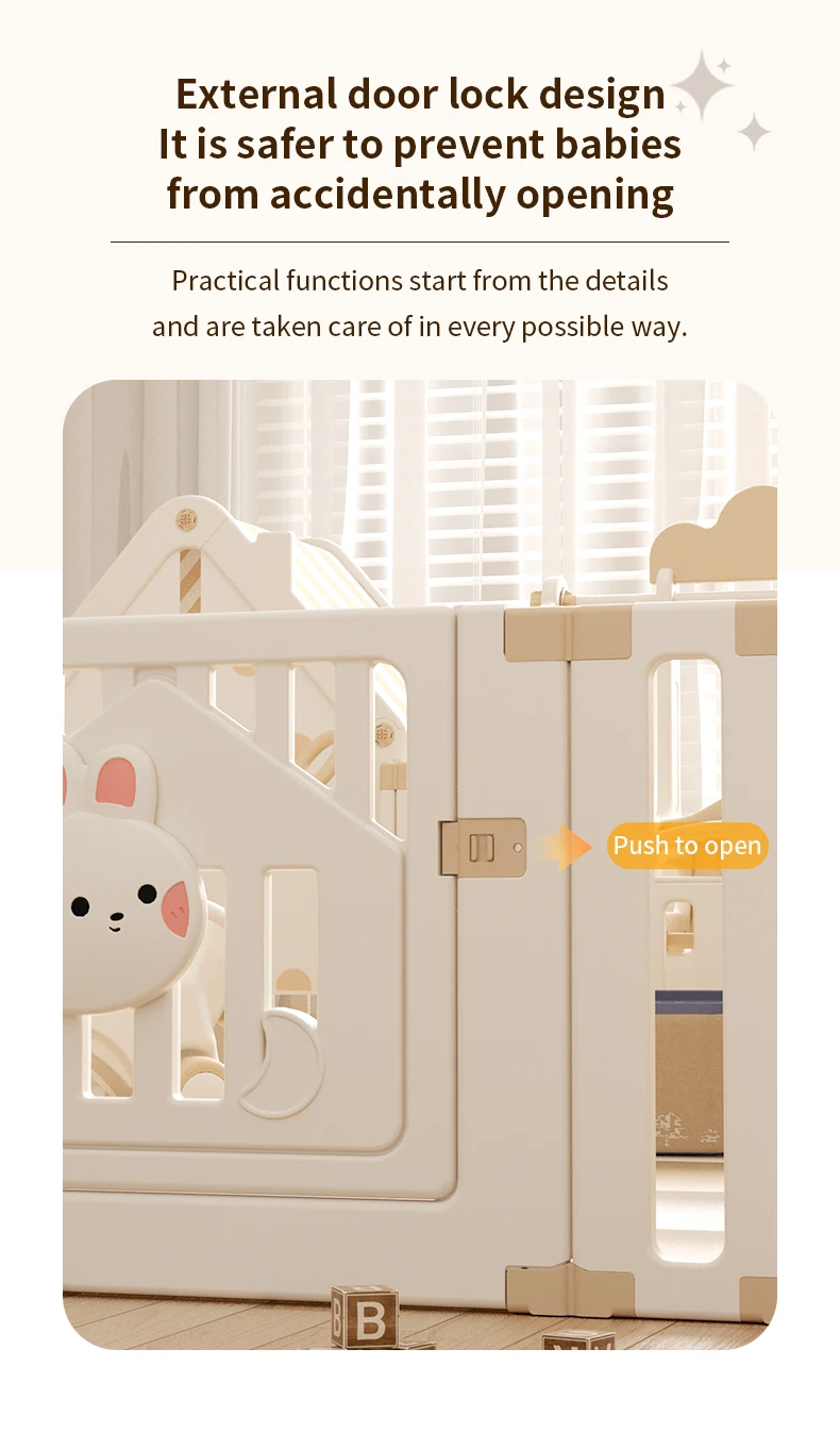 Feelkids Multifunctional Design Safety Kids Plastic Indoor Play Yard Moon Rabbit Fence Baby Playpen With House supplier