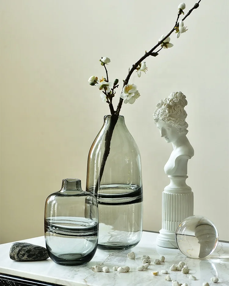 Bixuan Unique Bottle Shape Accent Vase Handblown Ripple Design Glass for Home Table Decor Wedding Tabletop Vase