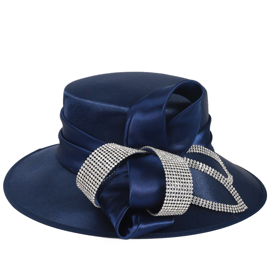 2024 New Ladies Wedding Satin Wide Brim Formal Church Hats display picture 3