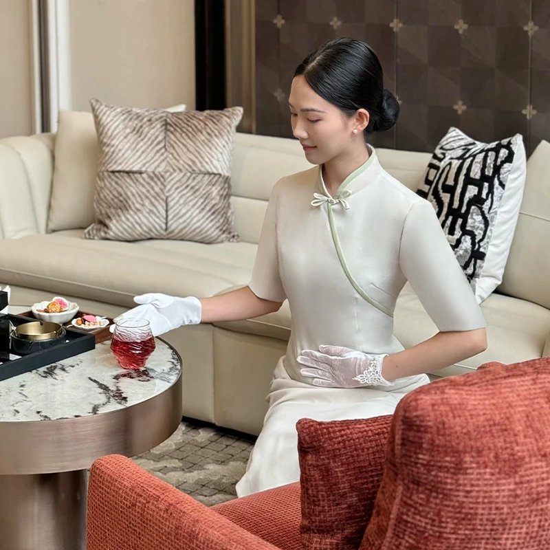 Chinese Style Office Reception Work Woman Hotel Uniforms for Spring Collection Front Desk Tea Artist Beauty Salon Suits