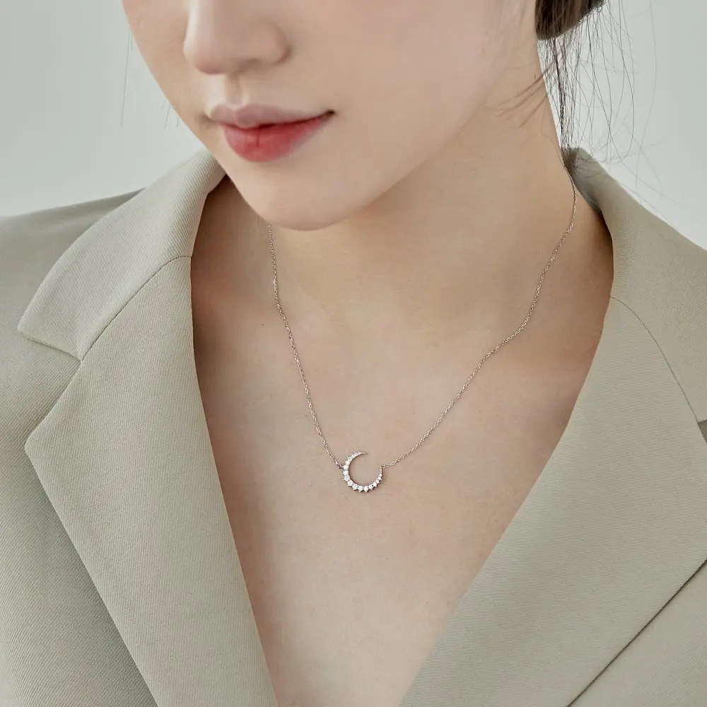 KAKODIY 925 Sterling Silver Cubic Zirconia Handmade Necklace White 18K Gold Plated Rhinestone Moon Necklace for Women detail 4