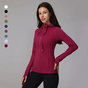 Side Zipper Pocket Yoga Sports Jacket Mesh Ventilation High Elastic Zipper Stand Collar Hooded Jacket Outdoor Leisure Yoga Wear