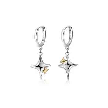 925 Sterling Silver two tone Color Cross Star Pendant Stone Circle Hoop Earrings for Women