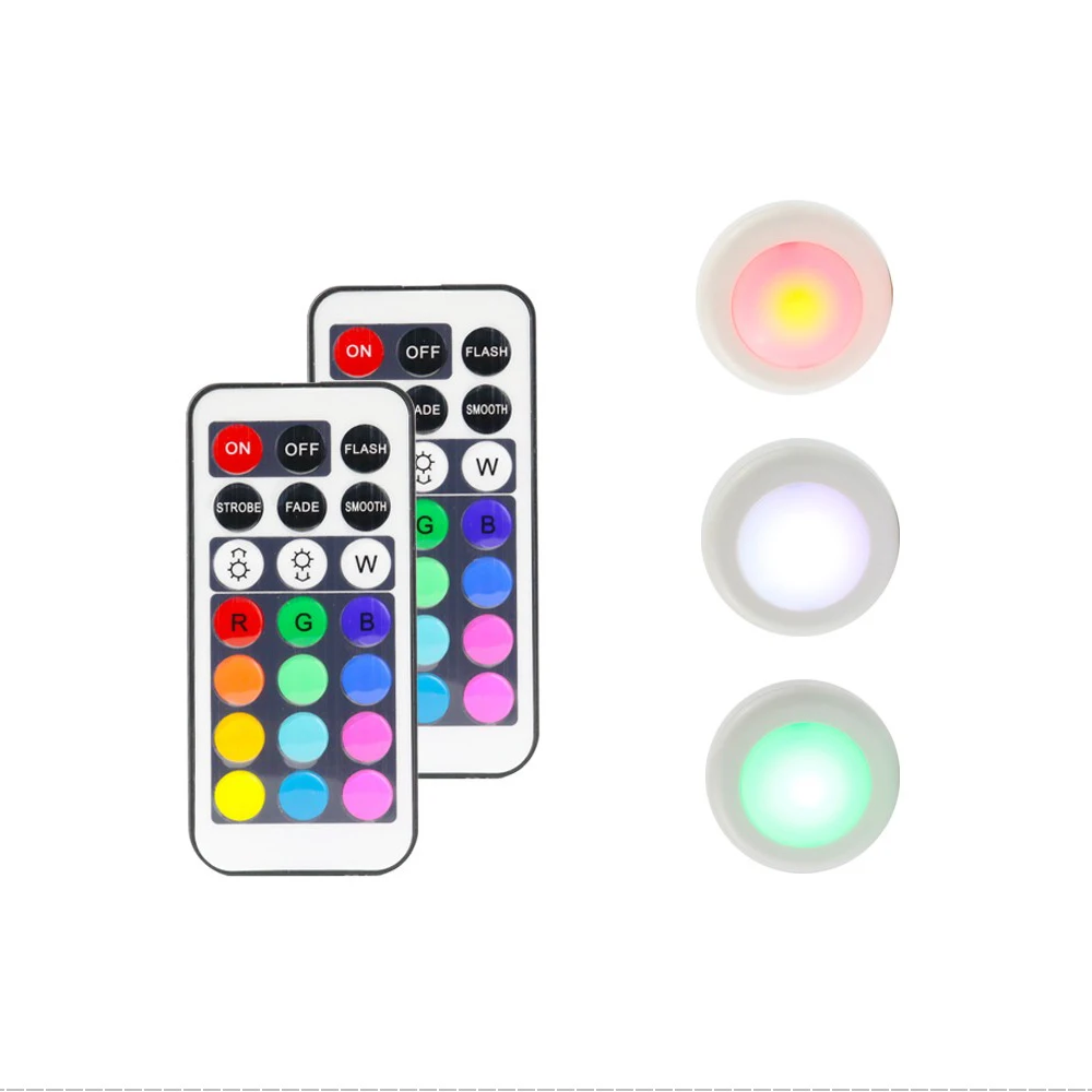 LED RGB Color Changing indoor lighting Battery Operated Closet Lights Remote Control Puck Night Lights