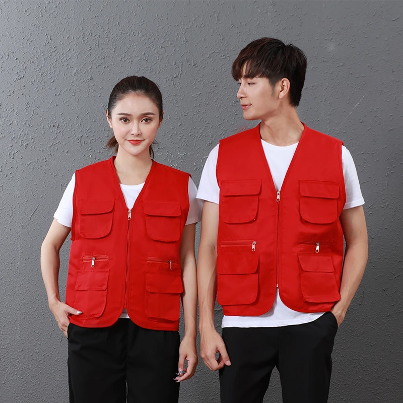 Factory Direct Custom Logo Work Vest Breathable Zipper Closure Outerwear with Pockets for Spring Season Work Uniform
