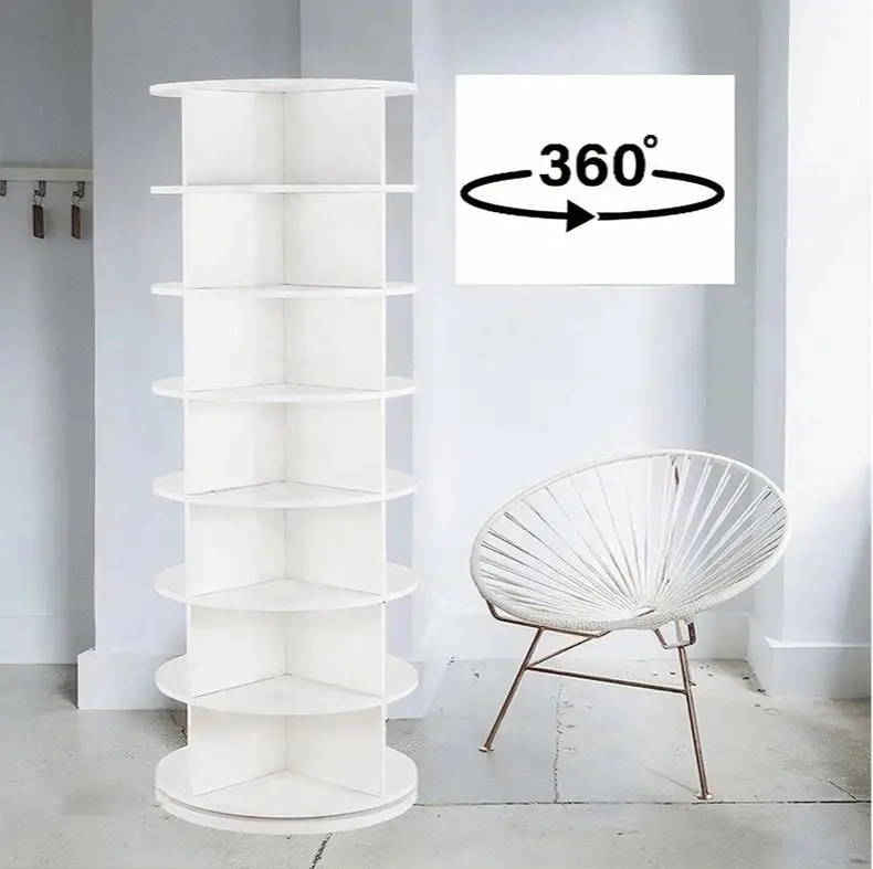7 Tier Rotating Spinning Tote Bag Display Tower White Round Carousel Revolving 360 Storage Shoe Rack for Room