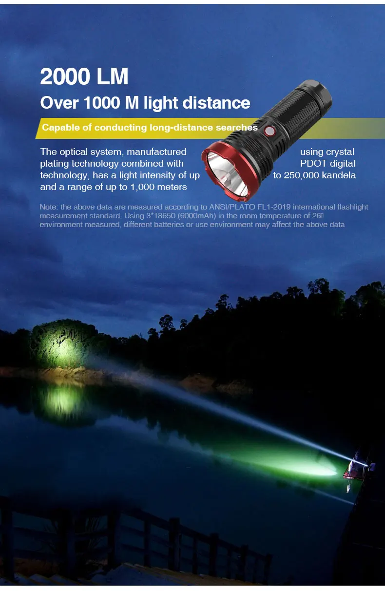 Factory Wholesale High Range Torch 1km 2000 Lumen FLashlight USB Rechargeable High Power Led Torch Light Long Range