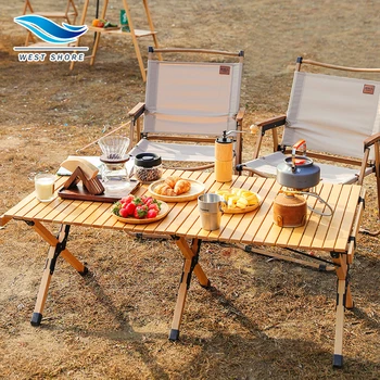Portable Storage Foldable Wooden Camping Table And Chairs Set Outdoor Garden Dinner Party Vintage Wood Folding Dining Table