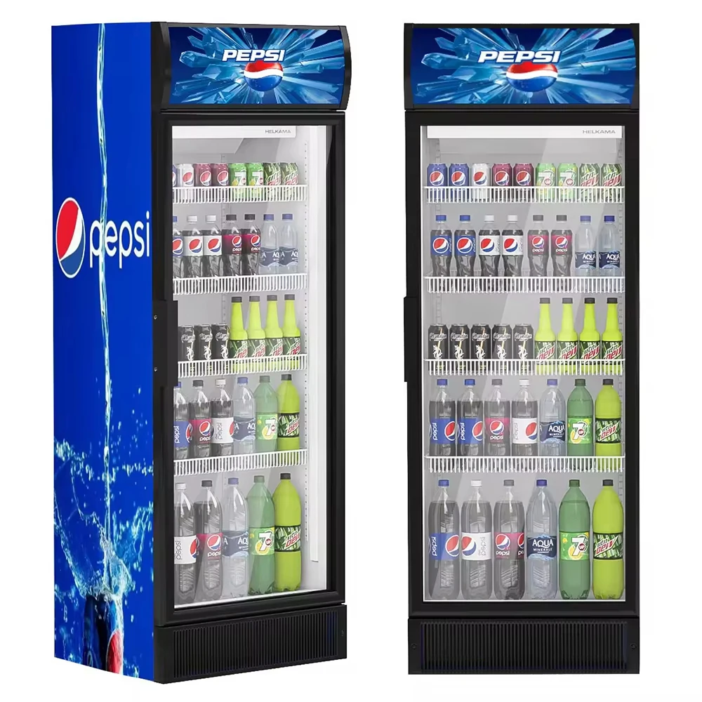 Double Door Beverage Display Cooler/drinks Display Fridge/supermarket  Display Refrigerator/upright Freezer Blue Display Case