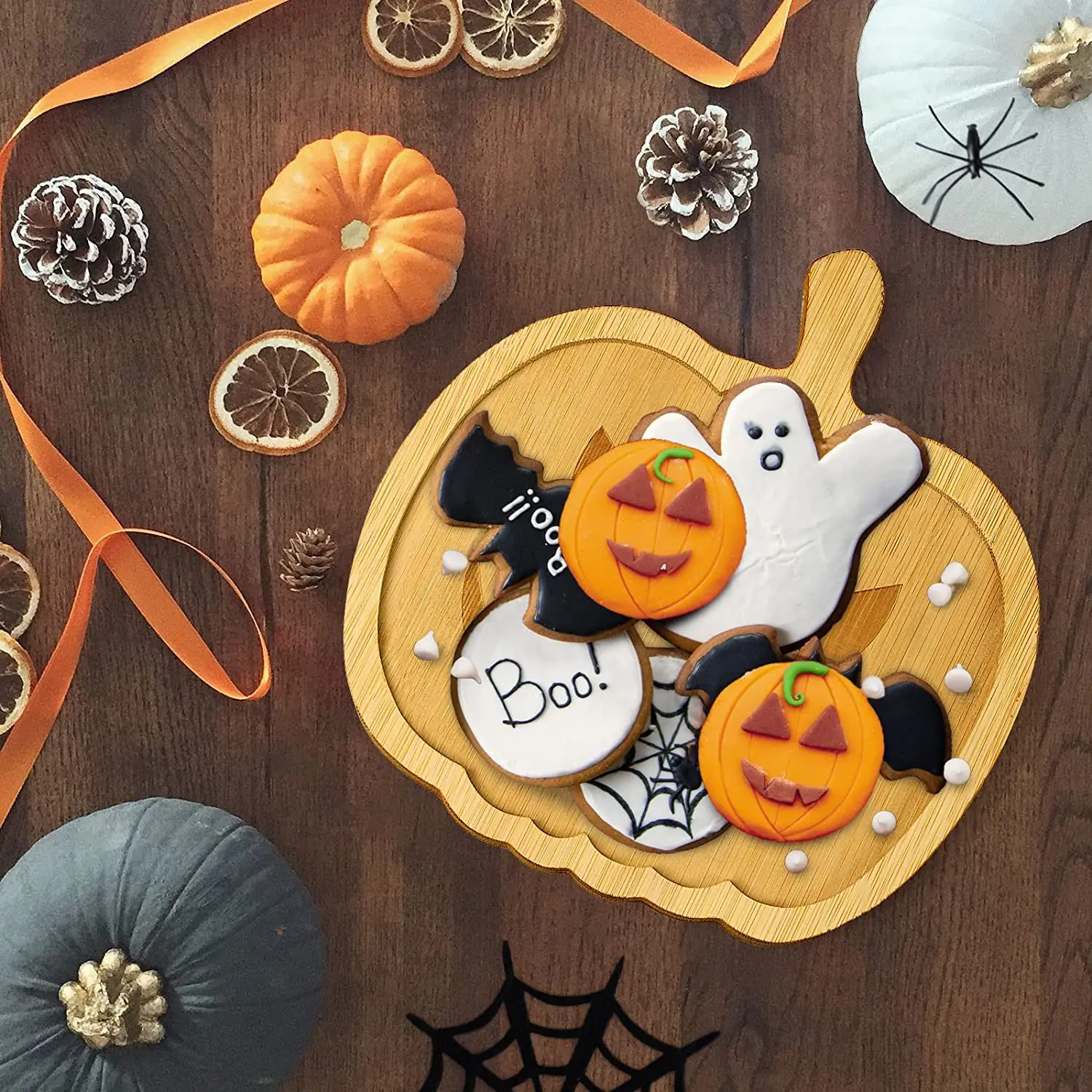 product pumpkin wooden charcuterie board bamboo cheese platter and serving tray plate for party-4