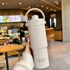 #08-Milk Cream White Star Thermos Cup With Glass Straw
