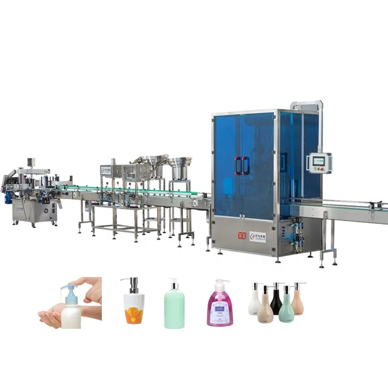 Automatic Beverage Glass Bottling Shower Gel Hand Sanitizer Perfume Shampoo Lotion Filling Capping Labeling Machine with Gear