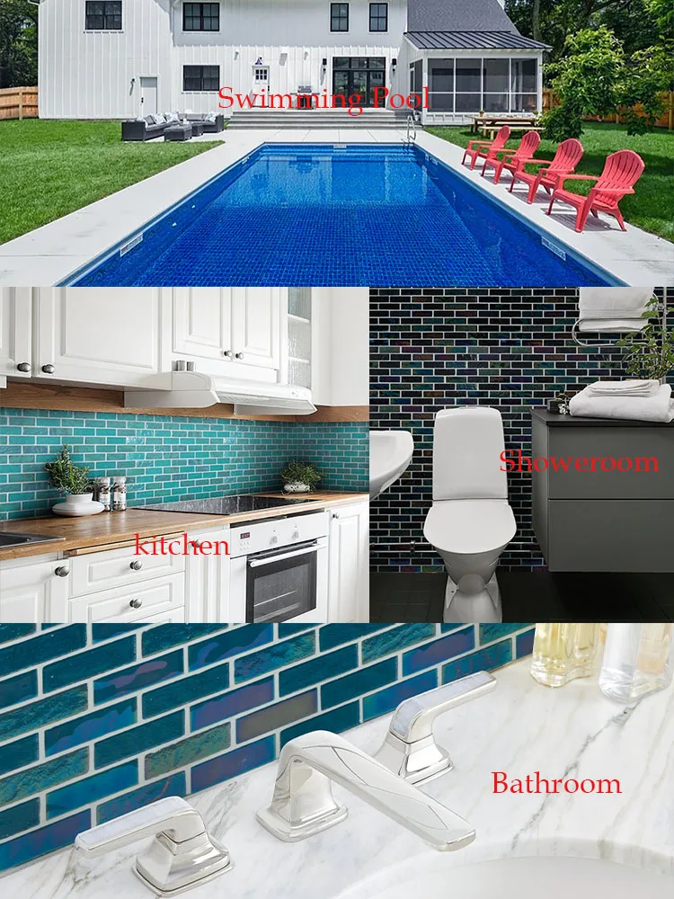 Mosaic Tile Outdoor Cheap Blue Color Iridescent Crystal Glass Mosaic Tiles For Outdoor Swimming Pool 300*300 Glass Tiles details