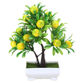 Factory wholesale PENZ018 green bonsai artificial plants potted lemon plastic fruit tree