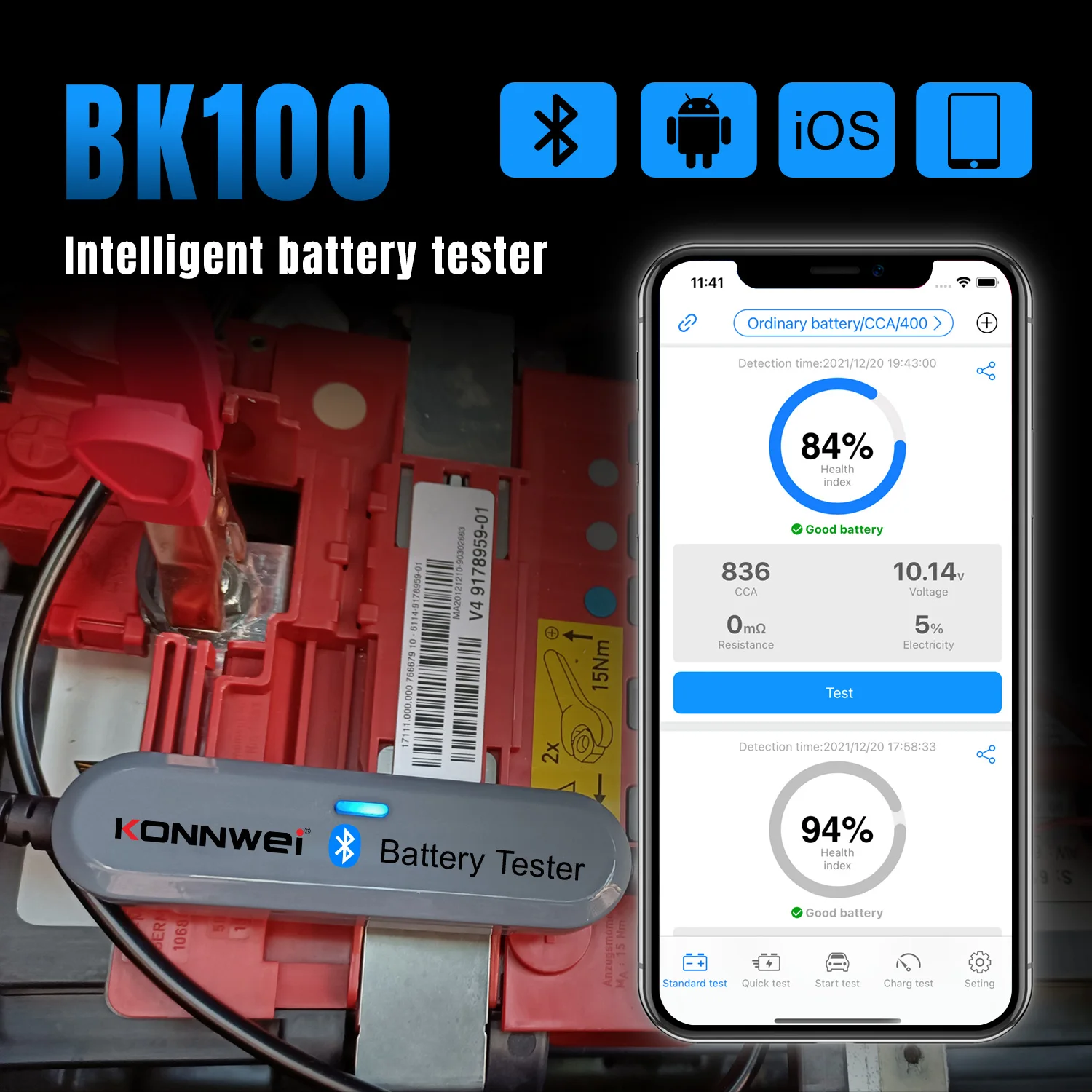 konnwei mobile app battery tester bk100
