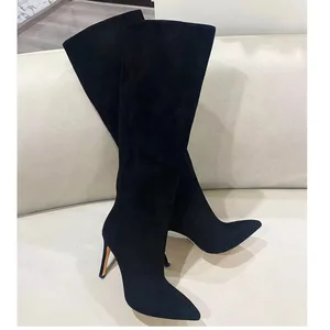 BUSY GIRL QD28 Black New Style Pointed High Heels Boots for Women Sexy Sewing Elastic Boots for Ladies High Top Women's Boots