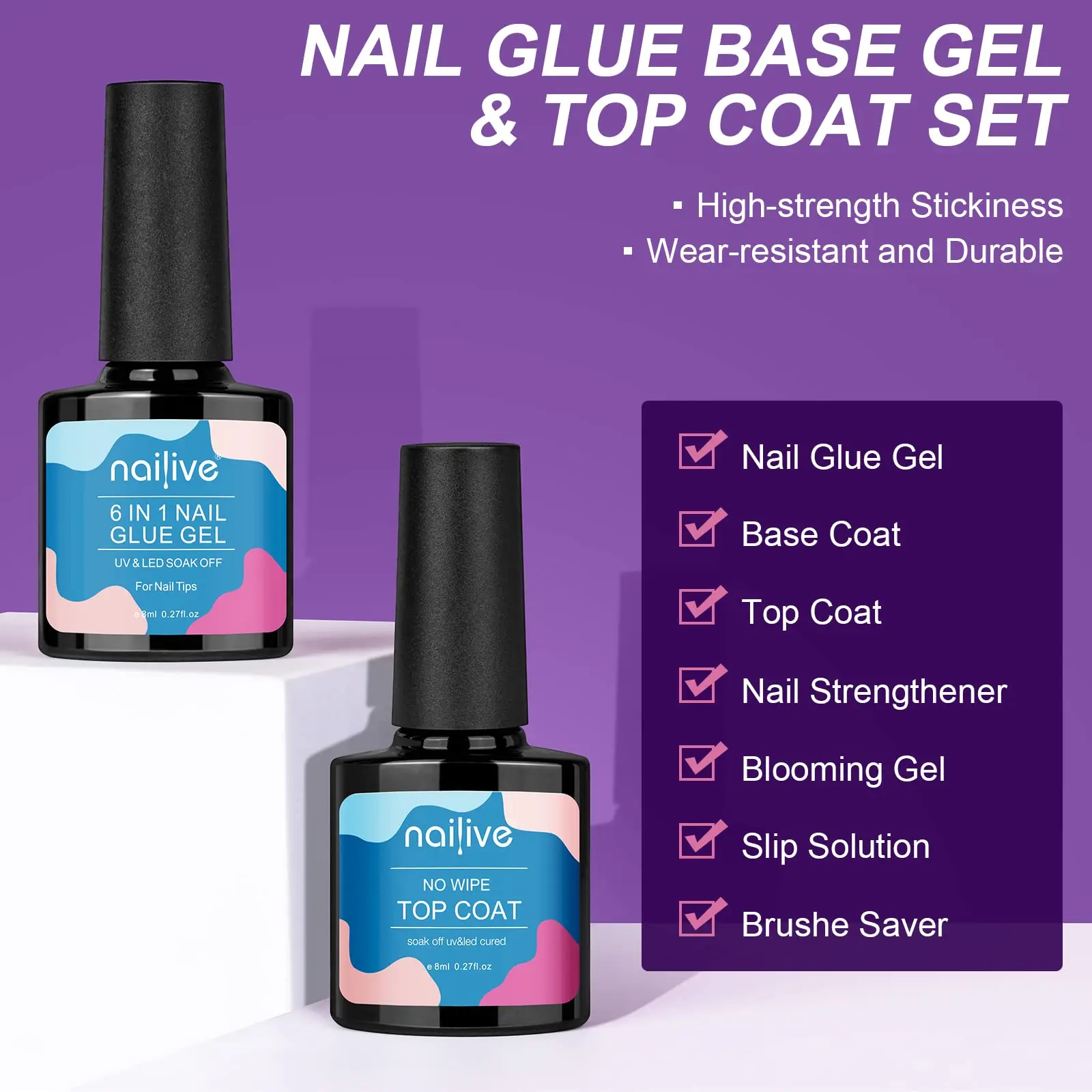 Профессиональные принадлежности для ногтей домашний Маникюр УФ-клей гель гелевых типсов комплект верхнего покрытия