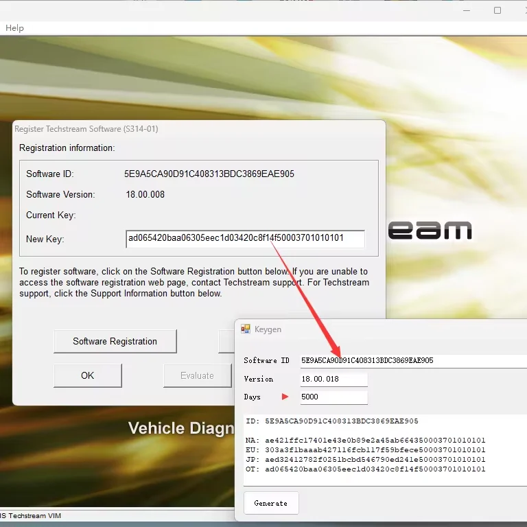 Software License Keygen for Toyota TIS Techstream 18.00.018