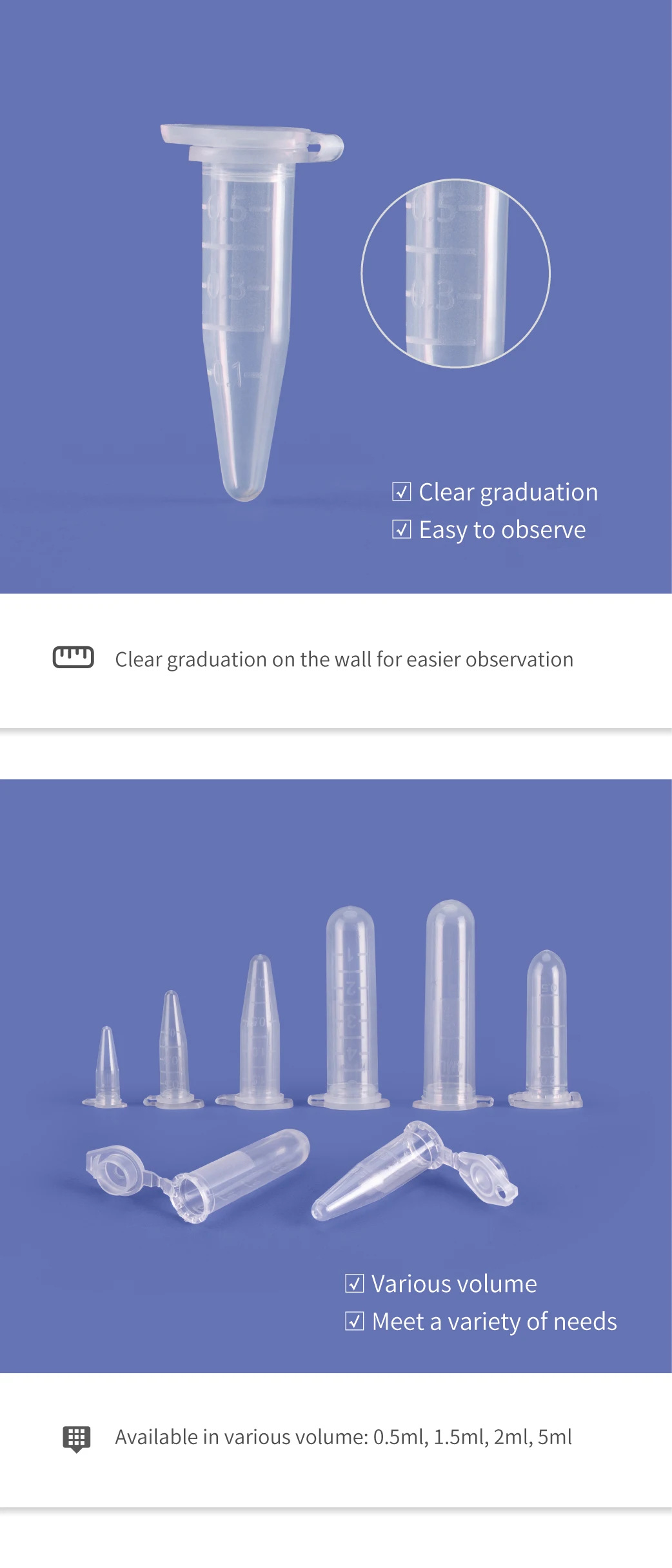 0.5ml Microcentrifuge Tubes With Safelock Cap Conical Bottom