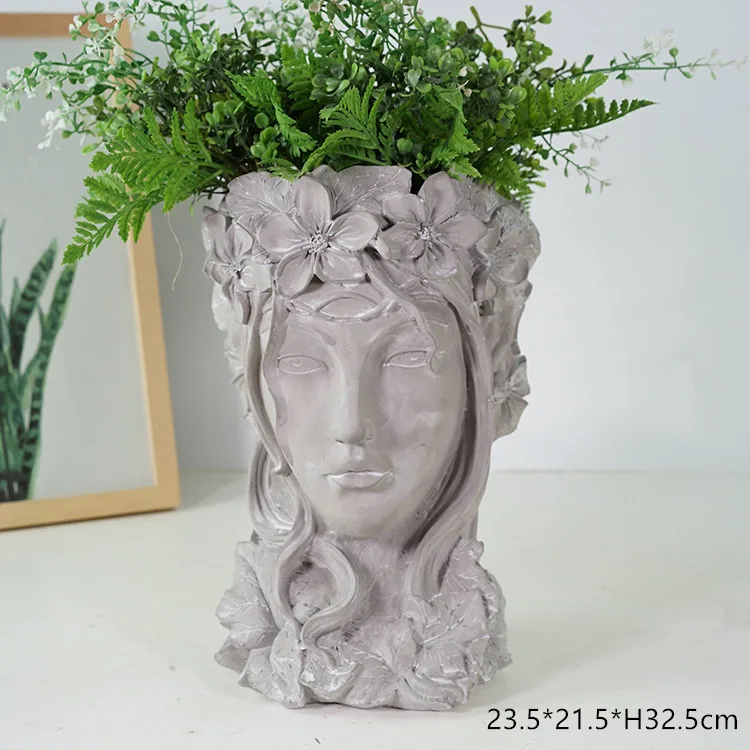 Classical Female Lady Bust Cement Flowerpot Artificial Head Planter ...