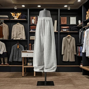 Worsted Mid Rise Midweight Straight Casual Pants Men's Autumn Sweatpants Elastic Waist Anti-pilling Pleated Design