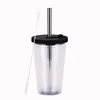 Couvercle noir transparent-paille en acier inoxydable